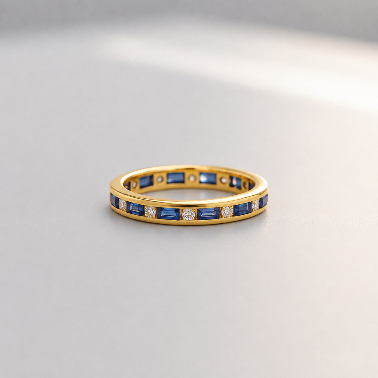 1.50 TCW (VS-EF) Baguette Cut Lab-Grown Diamond & Sapphire Eternity Band for Women
