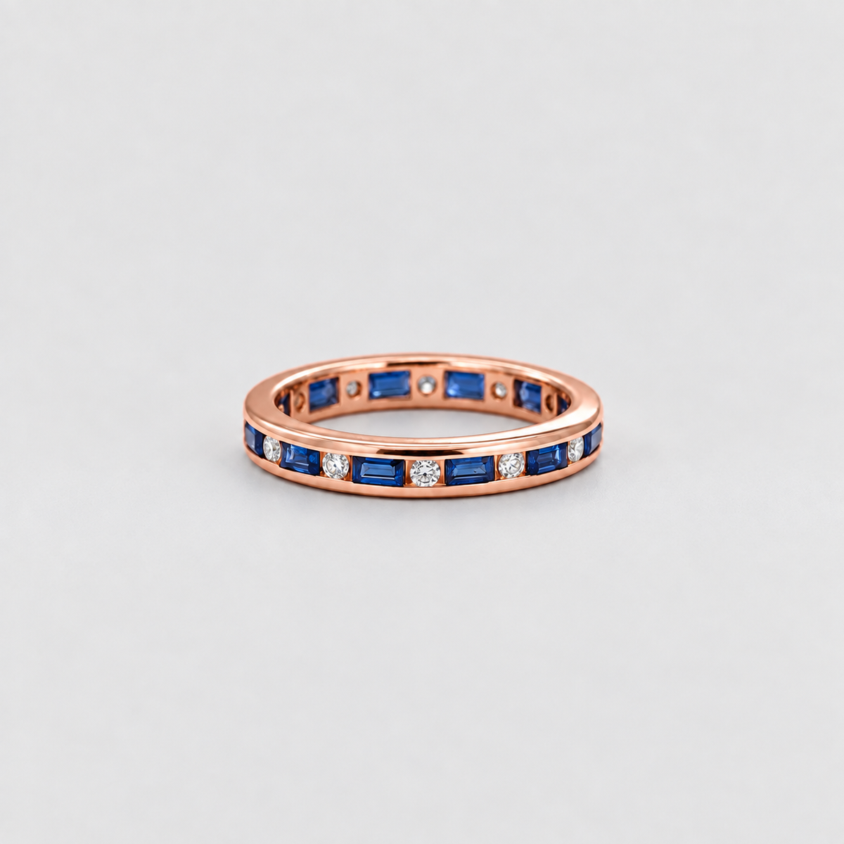 1.3 Ct. Baguette Cut Lab-Grown Diamond & Sapphire Eternity Band (EF/VVS-VS)