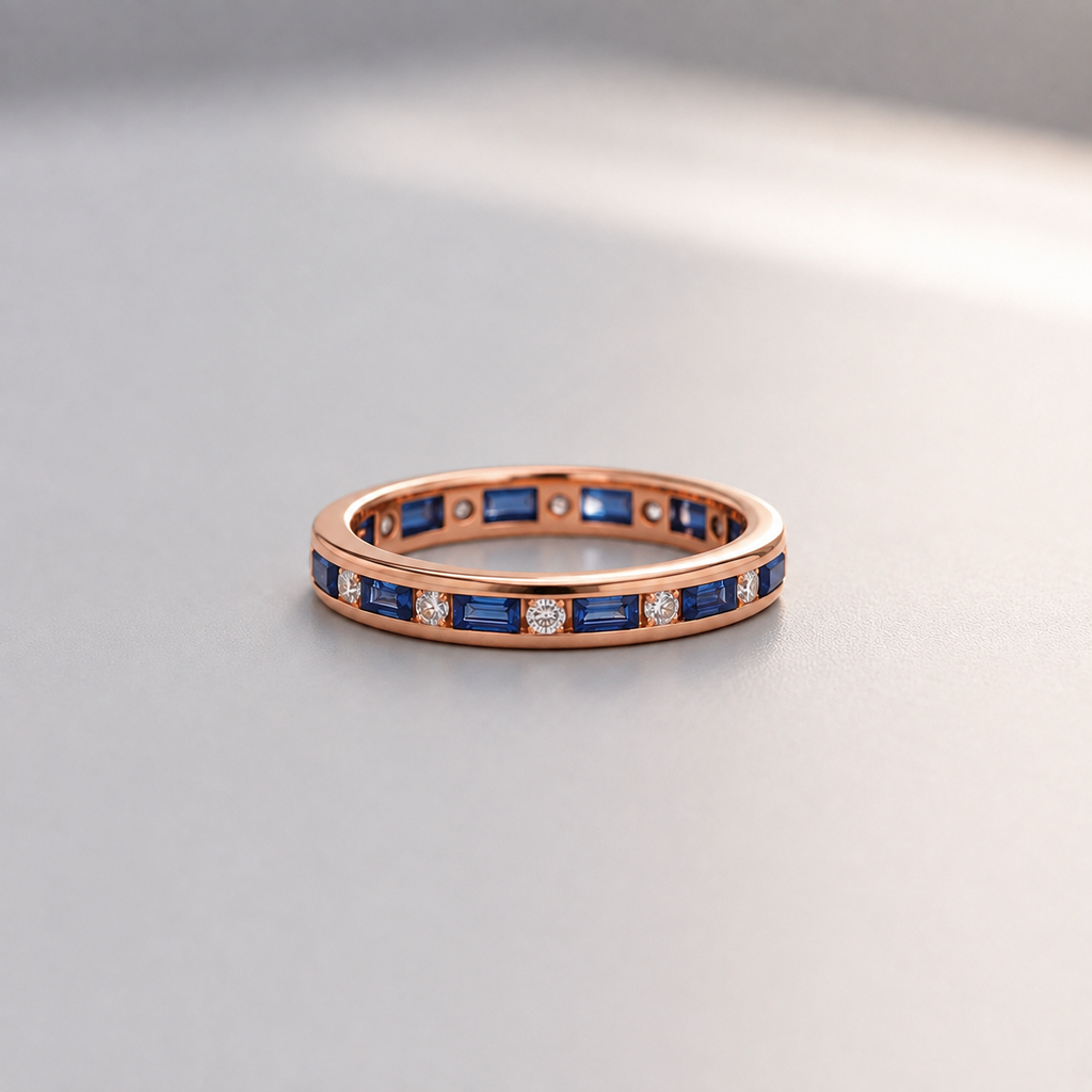 1.50 TCW (VS-EF) Baguette Cut Lab-Grown Diamond & Sapphire Eternity Band for Women