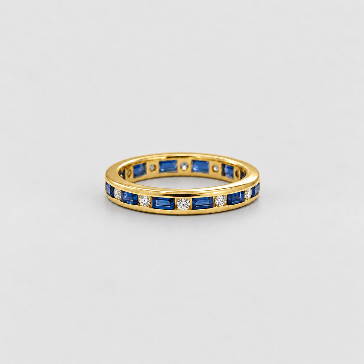 1.3 Ct. Baguette Cut Lab-Grown Diamond & Sapphire Eternity Band (EF/VVS-VS)