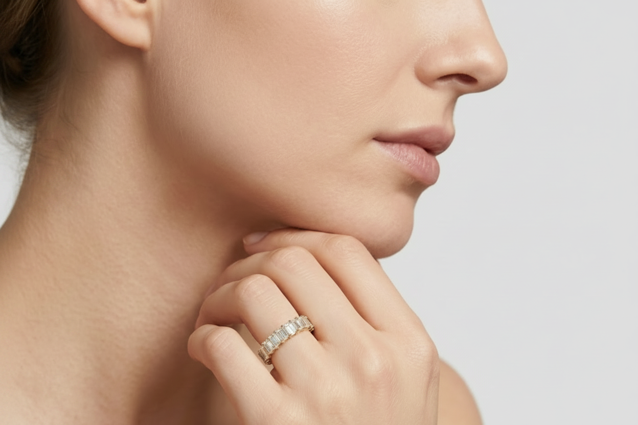 1.00 TCW (VS–EF) Baguette & Round Lab-Grown Diamond Half Eternity Band for Women