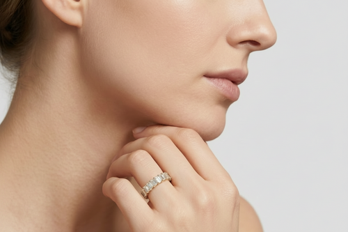 1.00 TCW (VS–EF) Baguette & Round Lab-Grown Diamond Half Eternity Band for Women