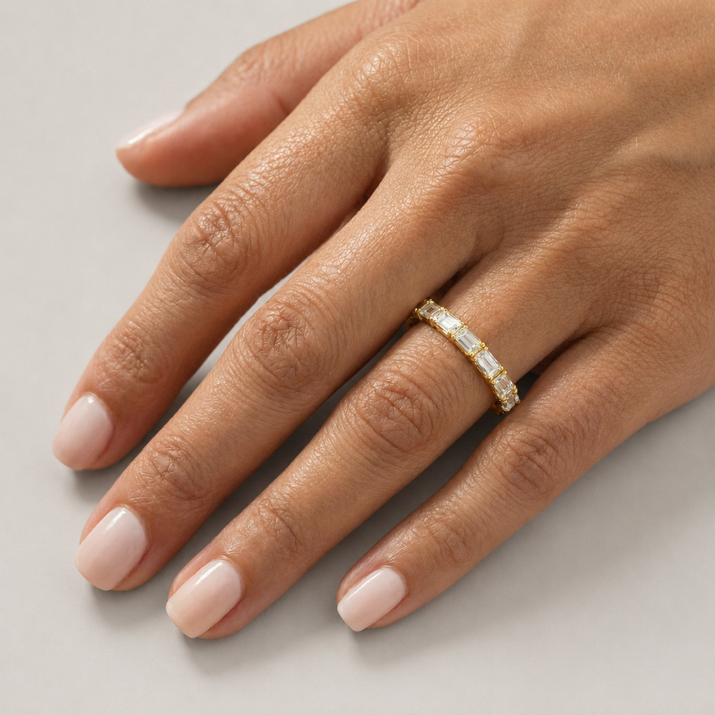 Lab-Grown Diamond Half Eternity Band Emerald Ring 0.30 Ct. (VS-EF)