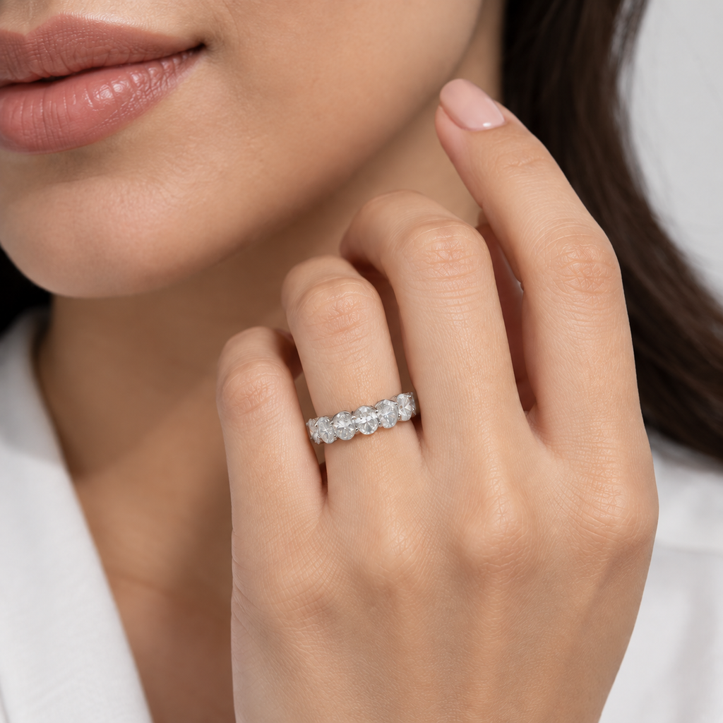 2 Ct. Lab Grown Diamond Oval Cut Half Eternity Band (EF/VVS-VS)