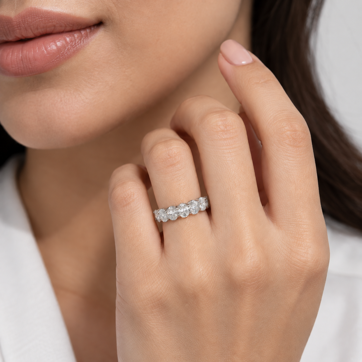 2 Ct. Lab Grown Diamond Oval Cut Half Eternity Band (EF/VVS-VS)