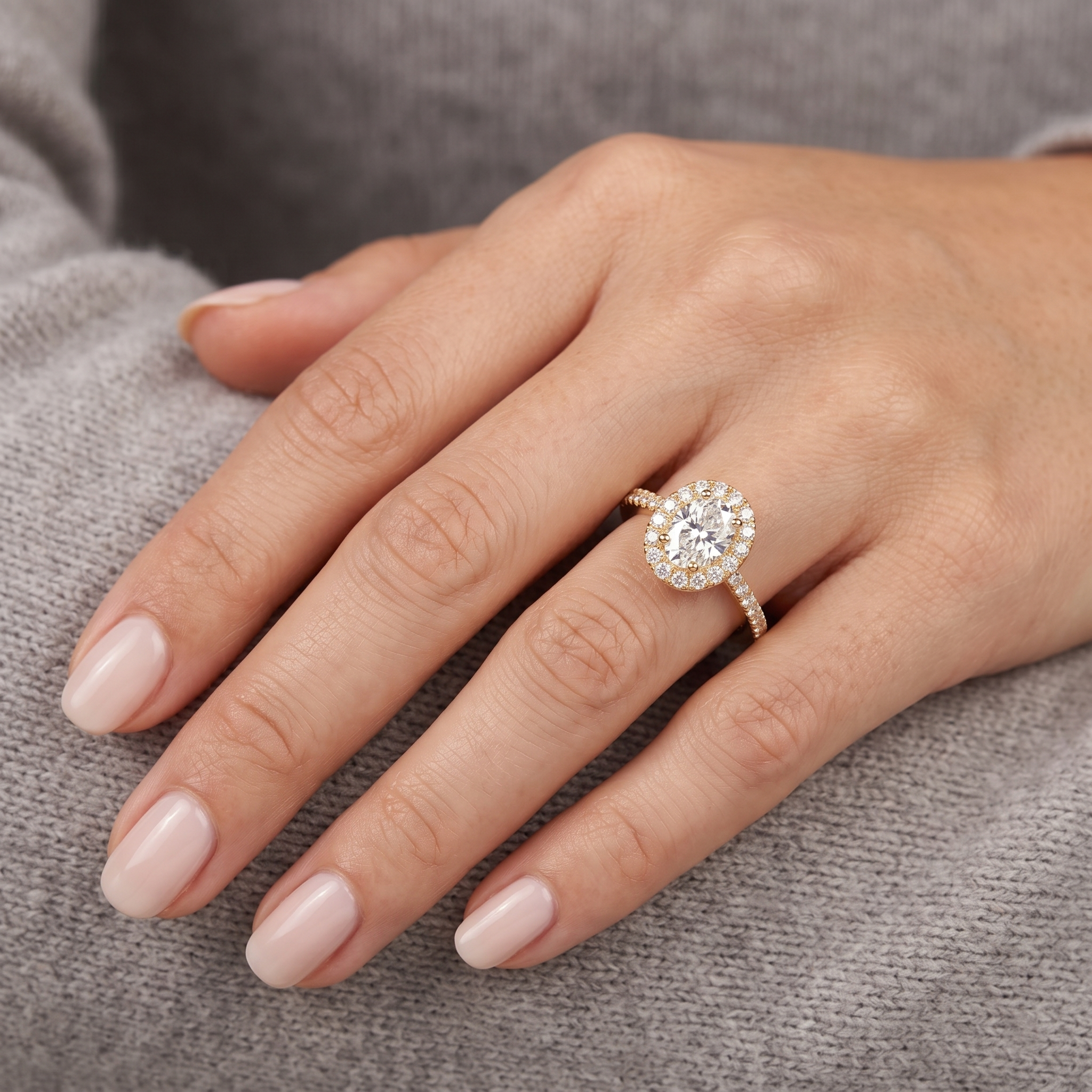 1.50 Ct. Lab-Grown Diamond Halo Ring Oval Cut (VS-EF)