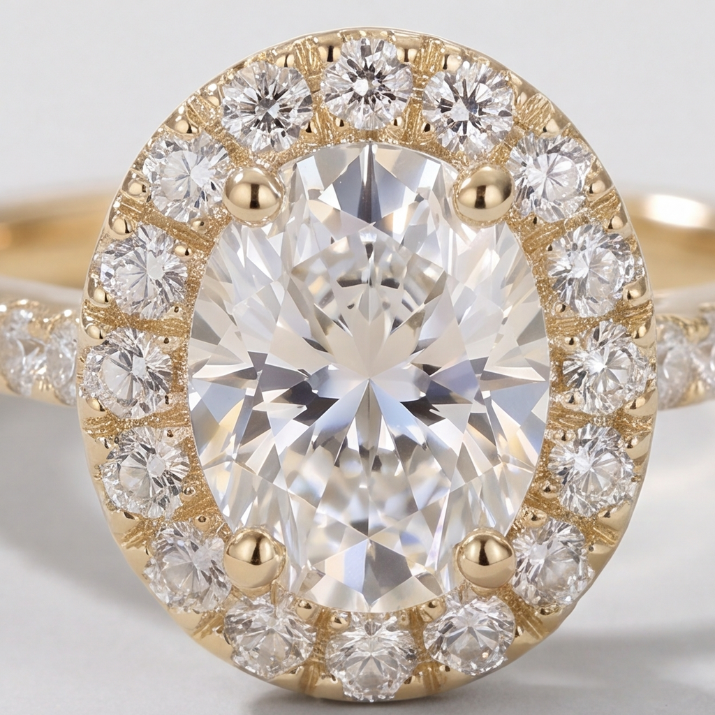 1.50 Ct. Lab-Grown Diamond Halo Ring Oval Cut (VS-EF)