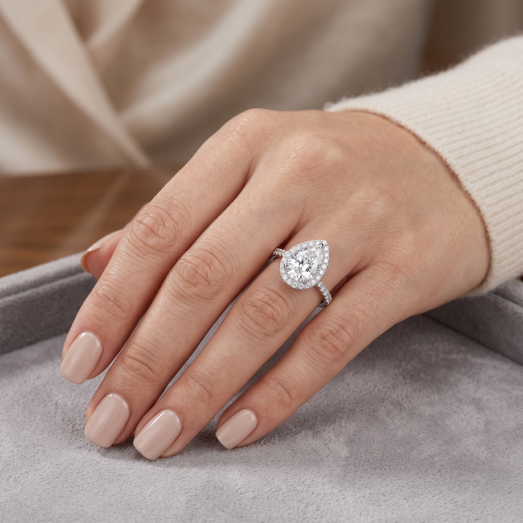1.50 Ct. Lab-Grown Diamond Halo Ring Pear Cut (VS-EF)