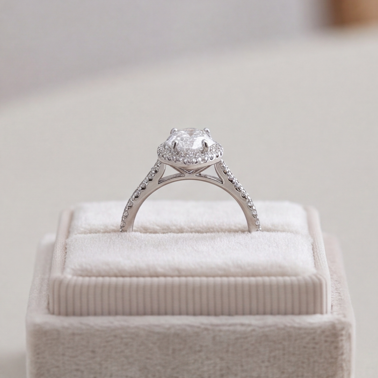 1.50 Ct. Lab-Grown Diamond Halo Ring Pear Cut (VS-EF)
