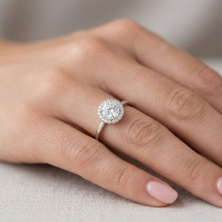 1.30 Ct. Lab-Grown Diamond Halo Ring Round Cut (VS-EF)