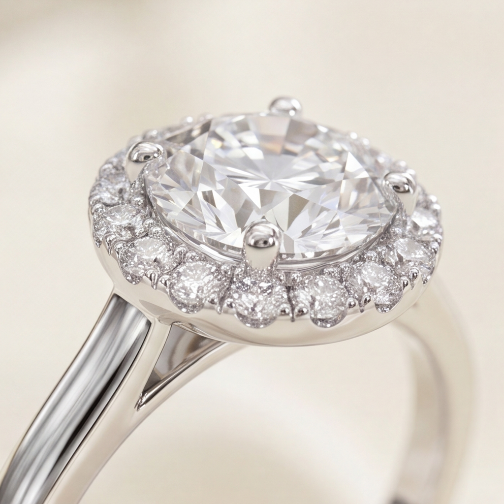 1.30 Ct. Lab-Grown Diamond Halo Ring Round Cut (VS-EF)