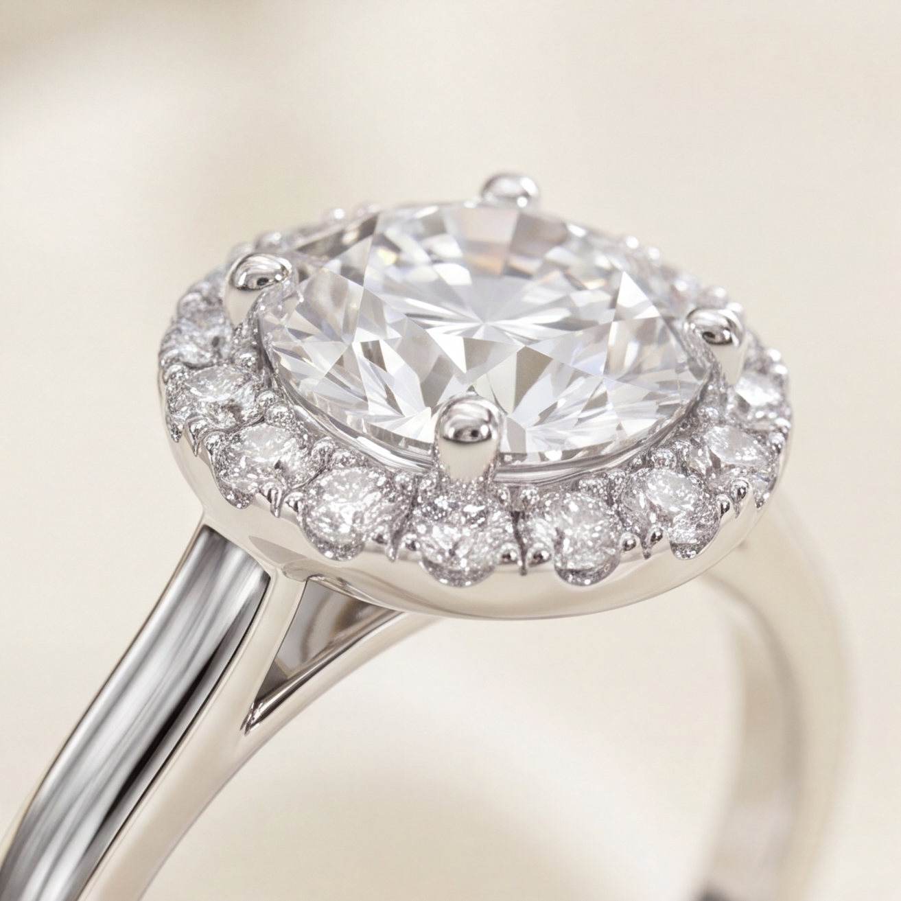 1.30 Ct. Lab-Grown Diamond Halo Ring Round Cut (VS-EF)