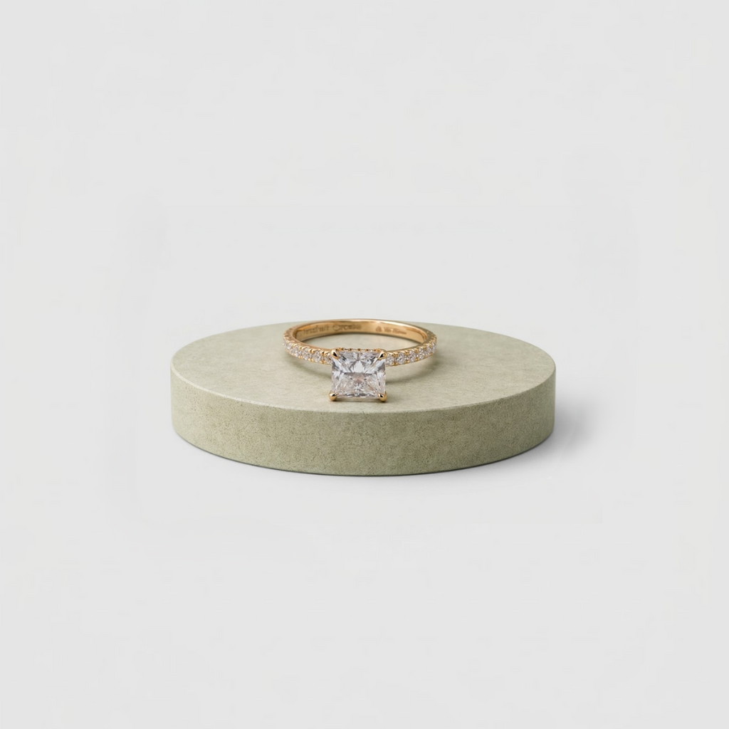 2.00tcw (VS-EF) Princess Cut Lab-Grown Diamond Pavé Engagement Ring in Gold