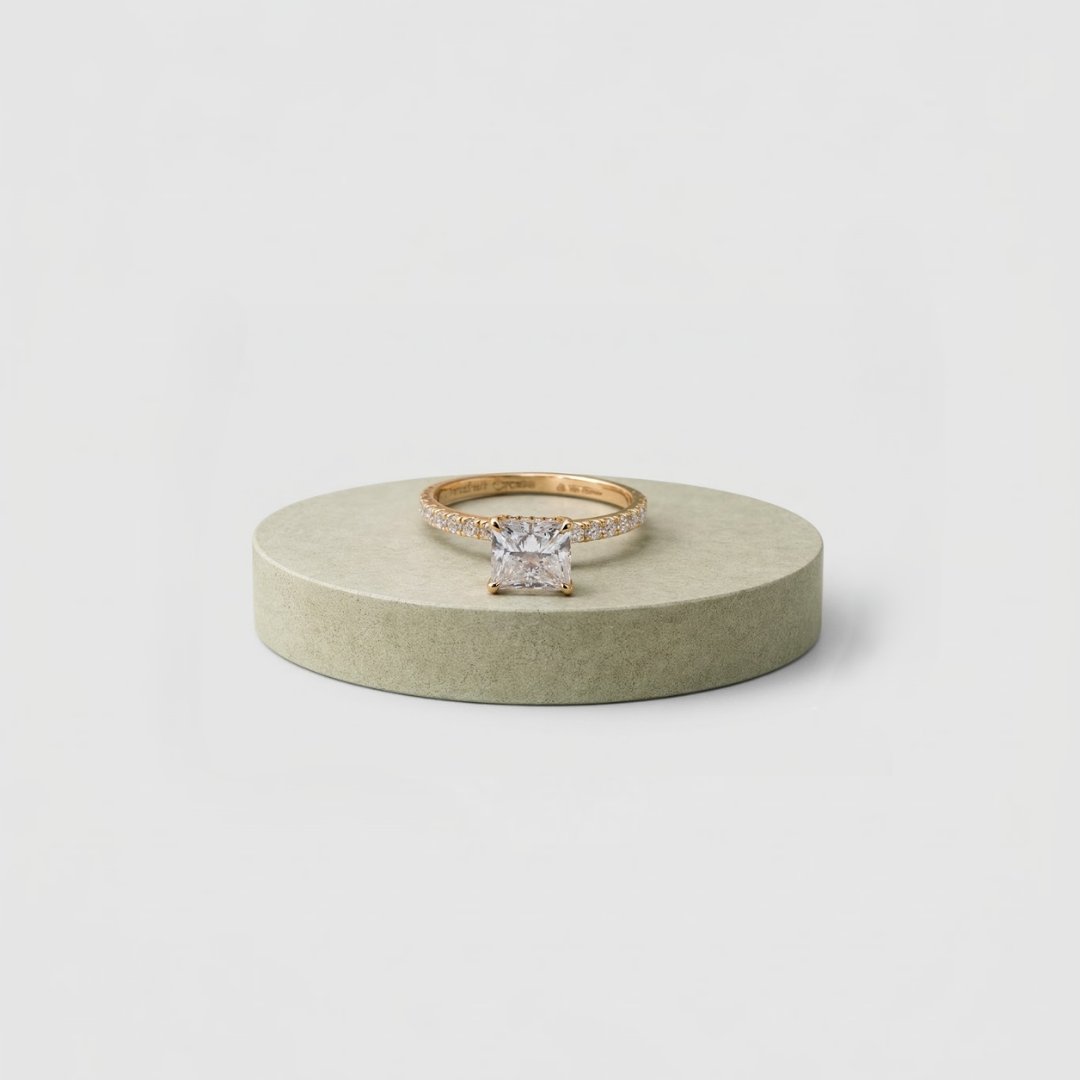 2.00tcw (VS-EF) Princess Cut Lab-Grown Diamond Pavé Engagement Ring in Gold