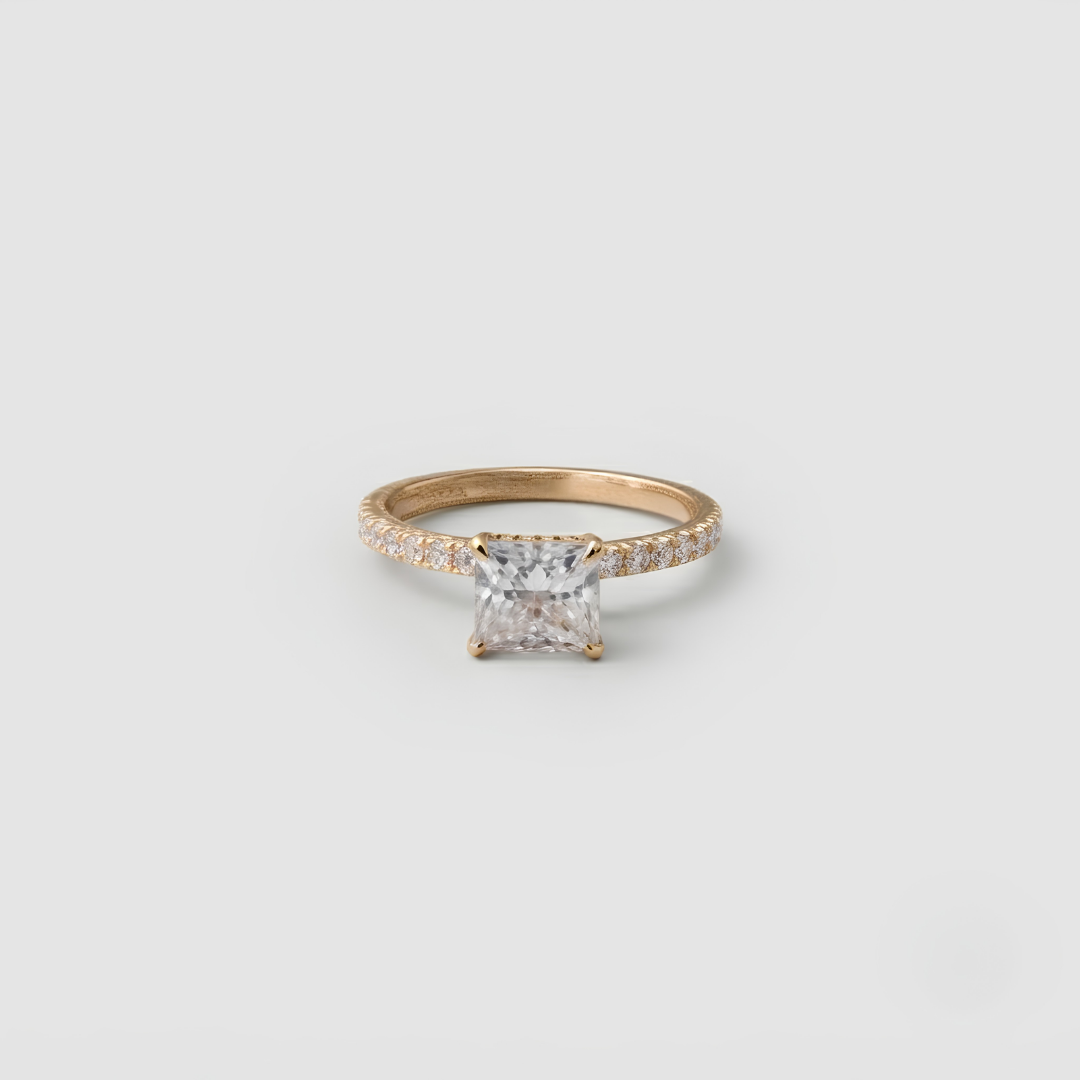 2.00tcw (VS-EF) Princess Cut Lab-Grown Diamond Pavé Engagement Ring in Gold