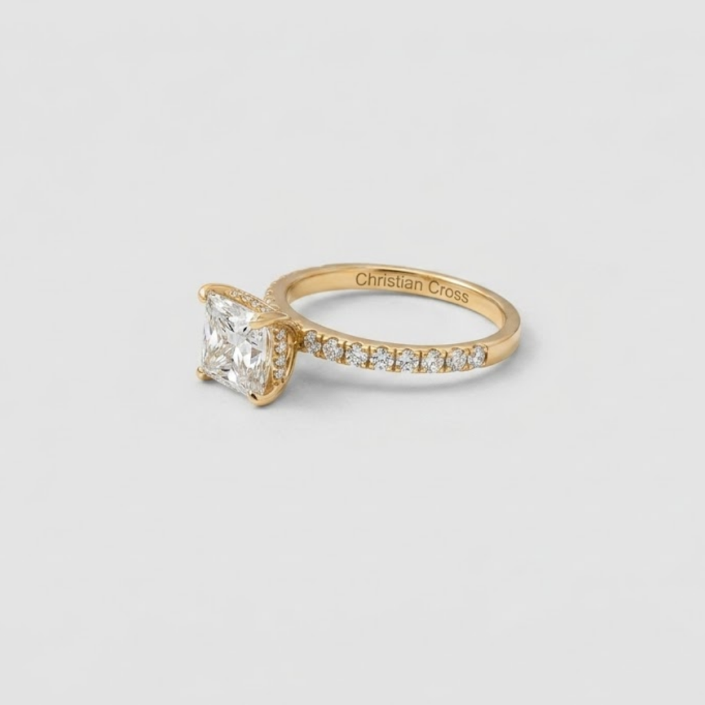 2.00tcw (VS-EF) Princess Cut Lab-Grown Diamond Pavé Engagement Ring in Gold