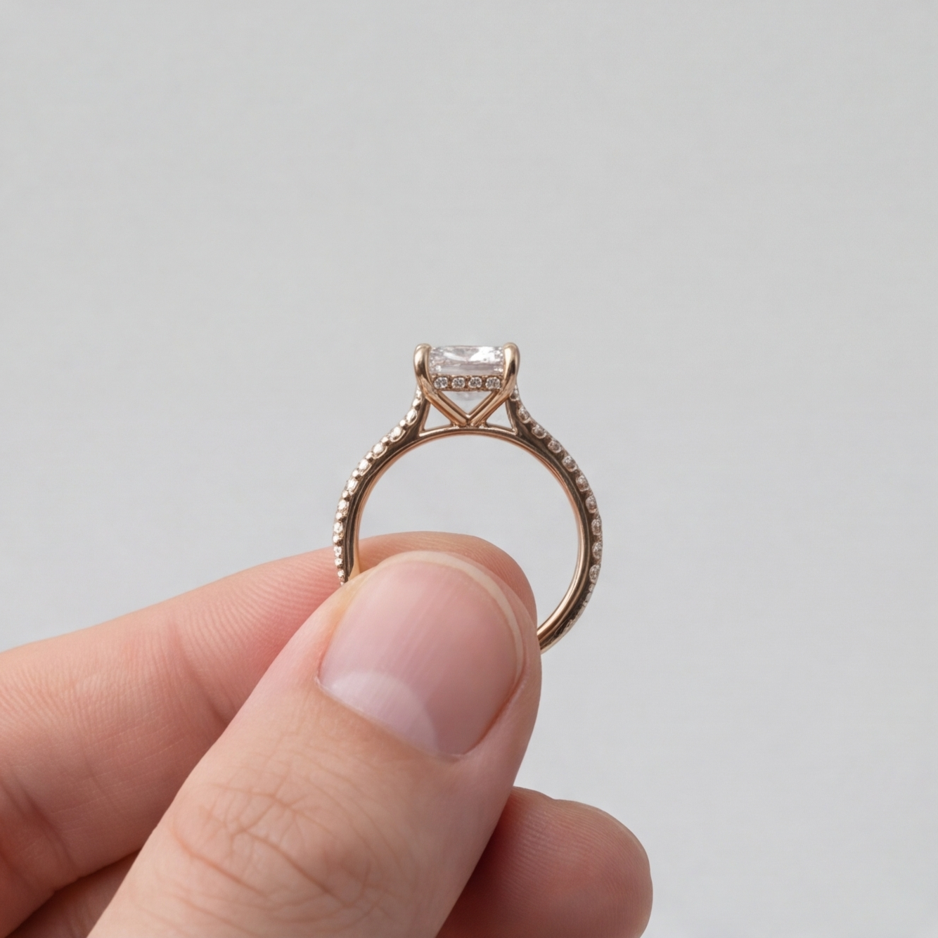 2.00tcw (VS-EF) Princess Cut Lab-Grown Diamond Pavé Engagement Ring in Gold