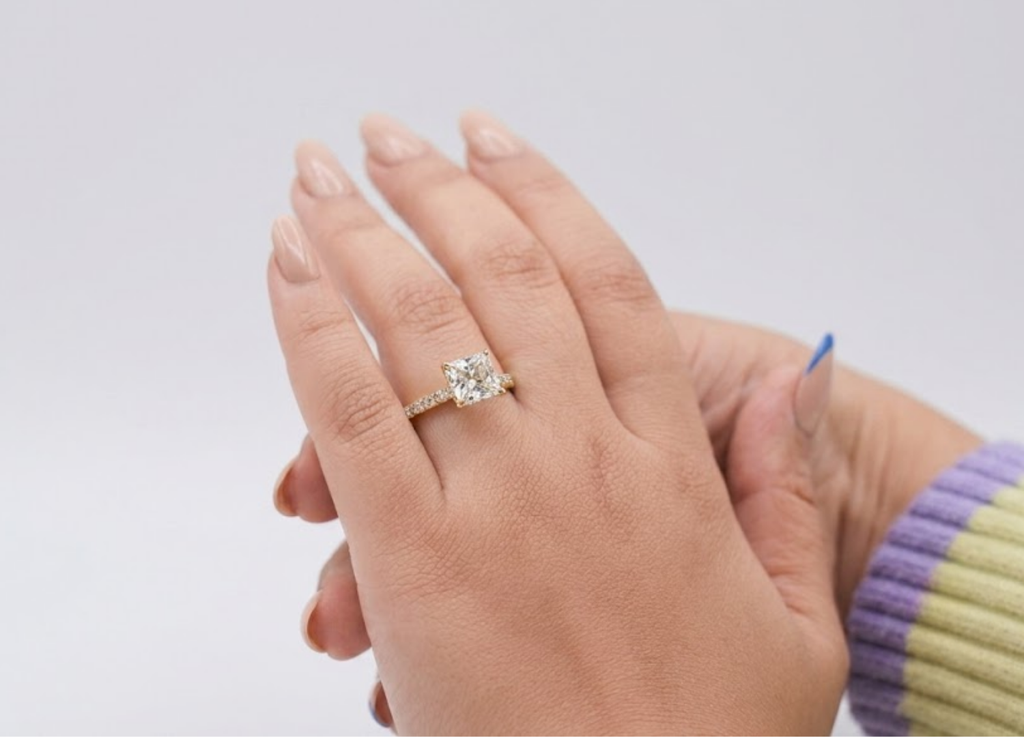 2.00tcw (VS-EF) Princess Cut Lab-Grown Diamond Pavé Engagement Ring in Gold