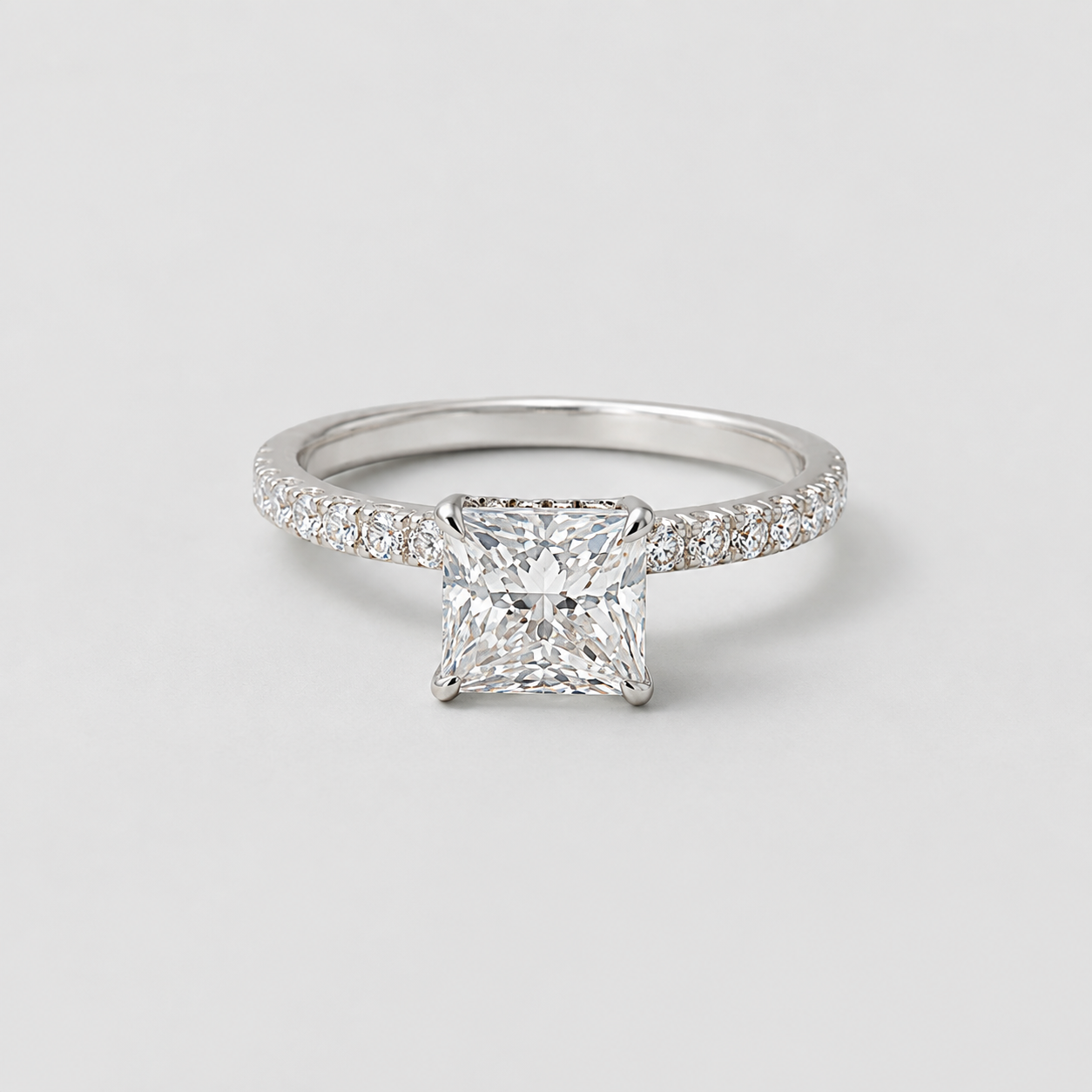 2.00tcw (VS-EF) Princess Cut Lab-Grown Diamond Pavé Engagement Ring in Gold