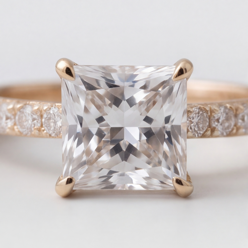 2.00tcw (VS-EF) Princess Cut Lab-Grown Diamond Pavé Engagement Ring in Gold