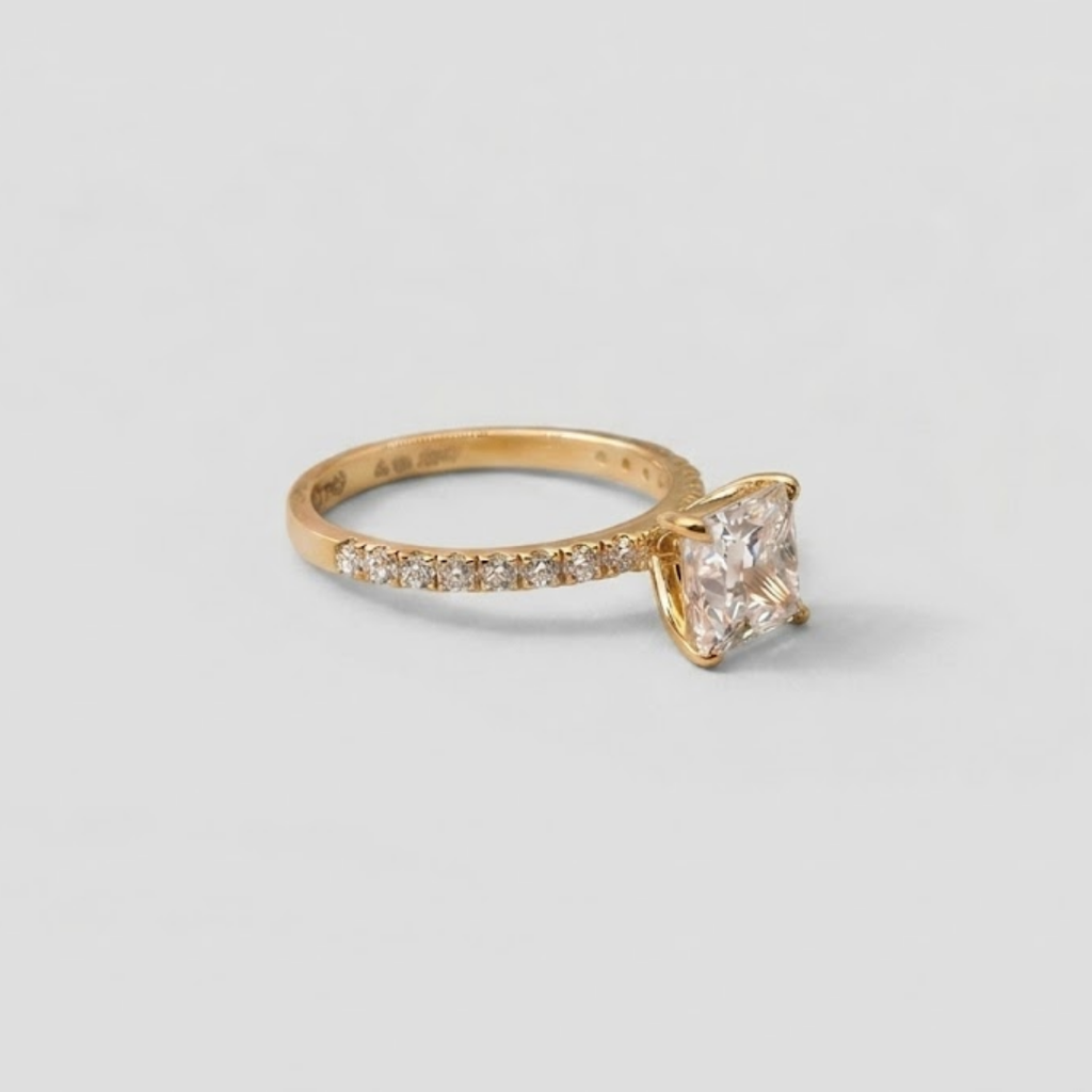 2.00tcw (VS-EF) Princess Cut Lab-Grown Diamond Pavé Engagement Ring in Gold
