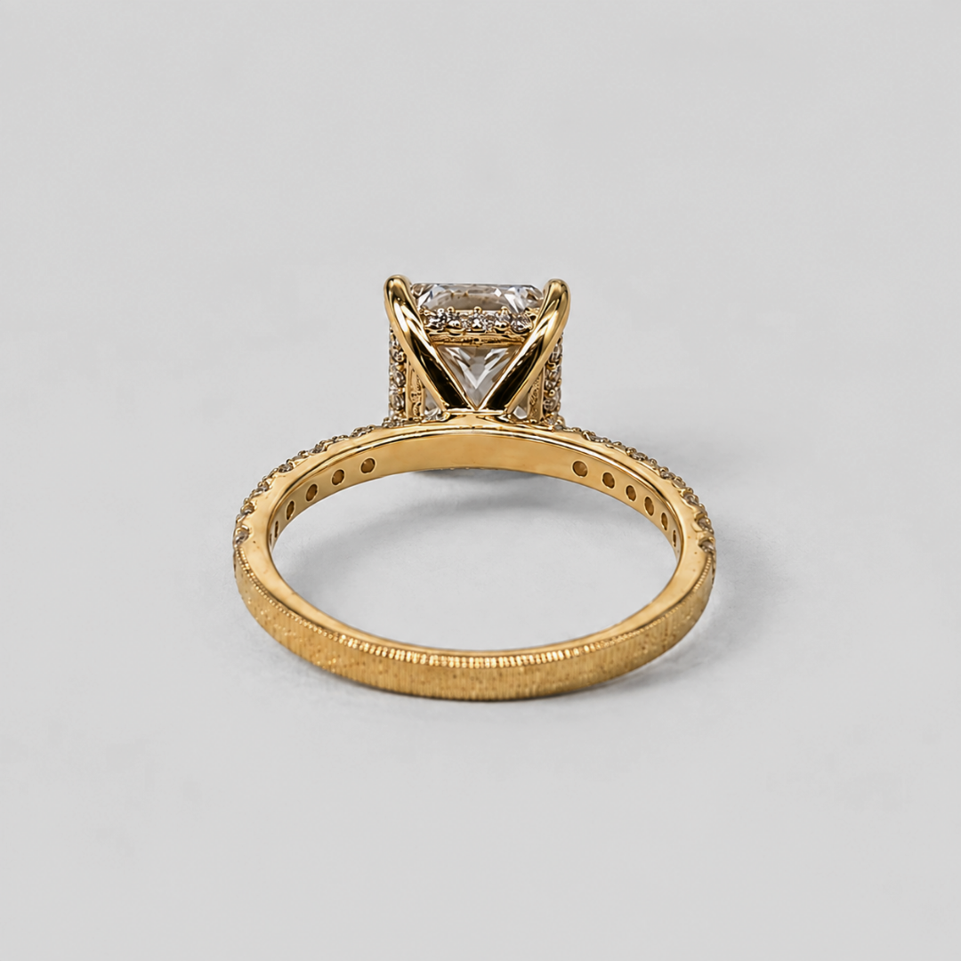 2.00tcw (VS-EF) Princess Cut Lab-Grown Diamond Pavé Engagement Ring in Gold