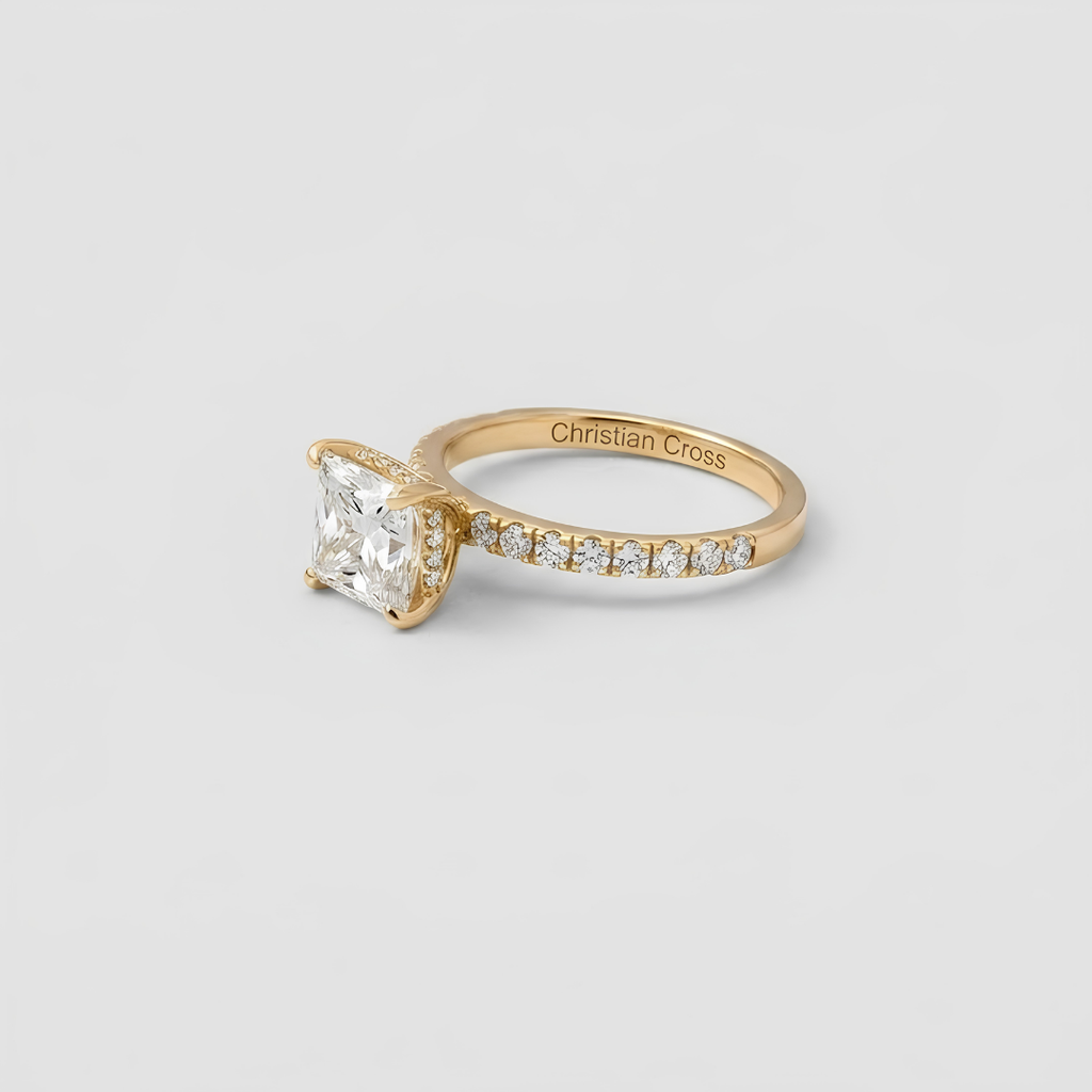 2.00tcw (VS-EF) Princess Cut Lab-Grown Diamond Pavé Engagement Ring in Gold
