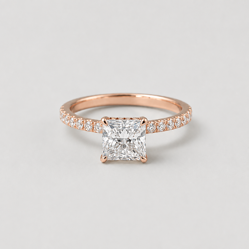 2.00tcw (VS-EF) Princess Cut Lab-Grown Diamond Pavé Engagement Ring in Gold