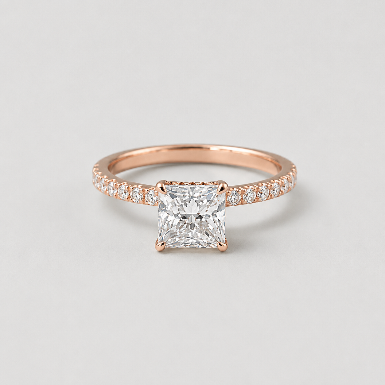 2.00tcw (VS-EF) Princess Cut Lab-Grown Diamond Pavé Engagement Ring in Gold
