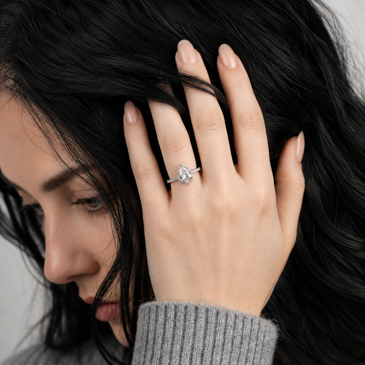 1 Ct. Lab-Grown Diamond Halo Pear Cut Engagement Ring (VS- EF)
