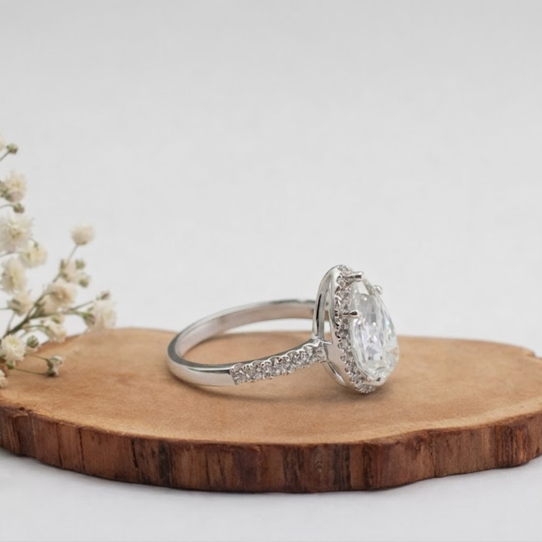1 Ct. Lab-Grown Diamond Halo Pear Cut Engagement Ring (VS- EF)
