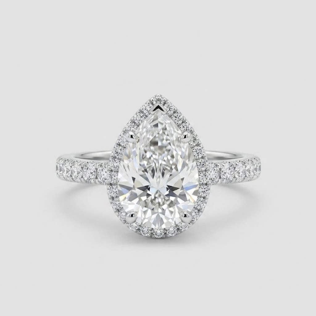1.00tcw (VS- EF) Pear Cut Lab-Grown Diamond Pavé Engagement Ring in Gold
