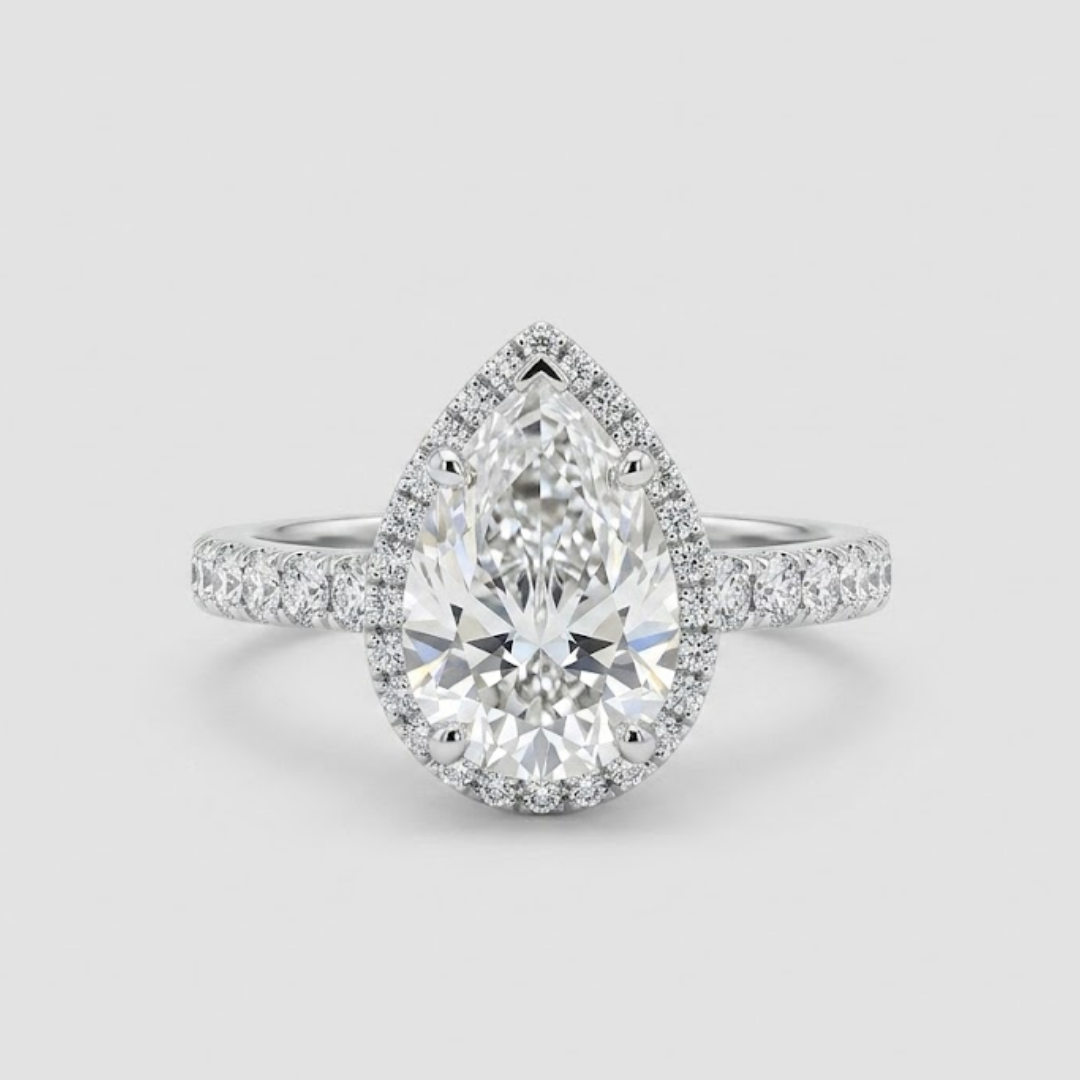 1.00tcw (VS- EF) Pear Cut Lab-Grown Diamond Pavé Engagement Ring in Gold
