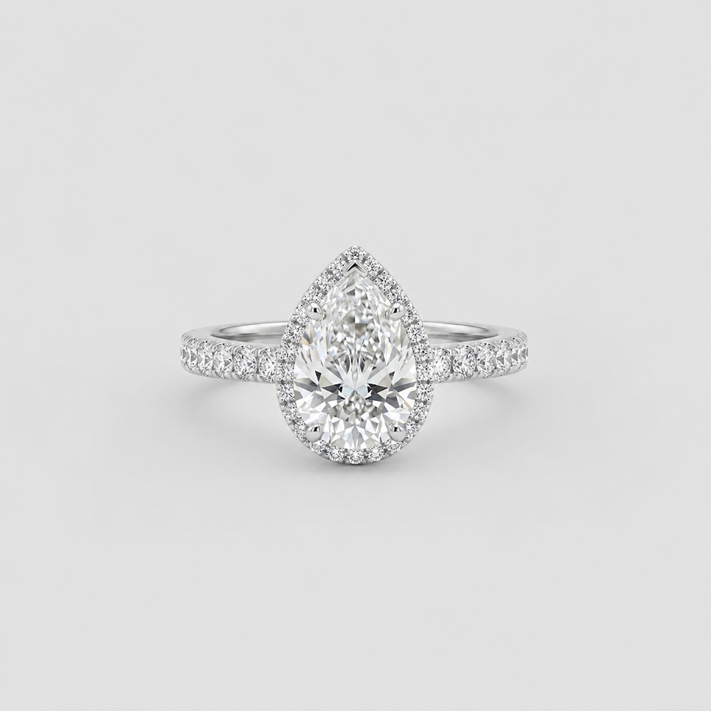 1 Ct. Lab-Grown Diamond Halo Pear Cut Engagement Ring (VS- EF)