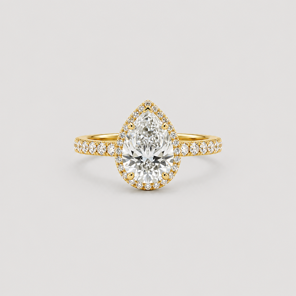 1 Ct. Lab-Grown Diamond Halo Pear Cut Engagement Ring (VS- EF)