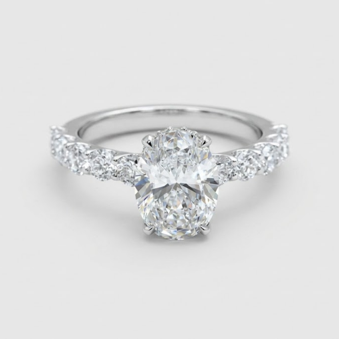 1.00tcw  (VS- EF) Oval Cut Lab-Grown Diamond Pavé Engagement Ring in Gold