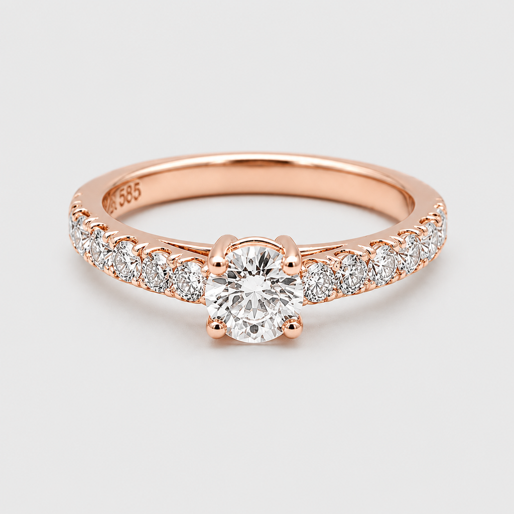 1.00tcw  (VS- EF) Round Brilliant Lab-Grown Diamond Pavé Engagement Ring in Gold