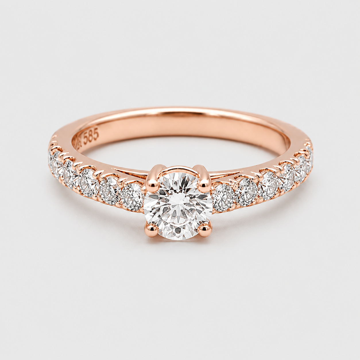 1.00tcw  (VS- EF) Round Brilliant Lab-Grown Diamond Pavé Engagement Ring in Gold