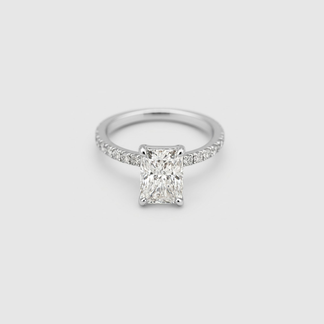 1.00 (VS- EF) Radiant Cut Lab-Grown Diamond Engagement Ring with Pavé Band