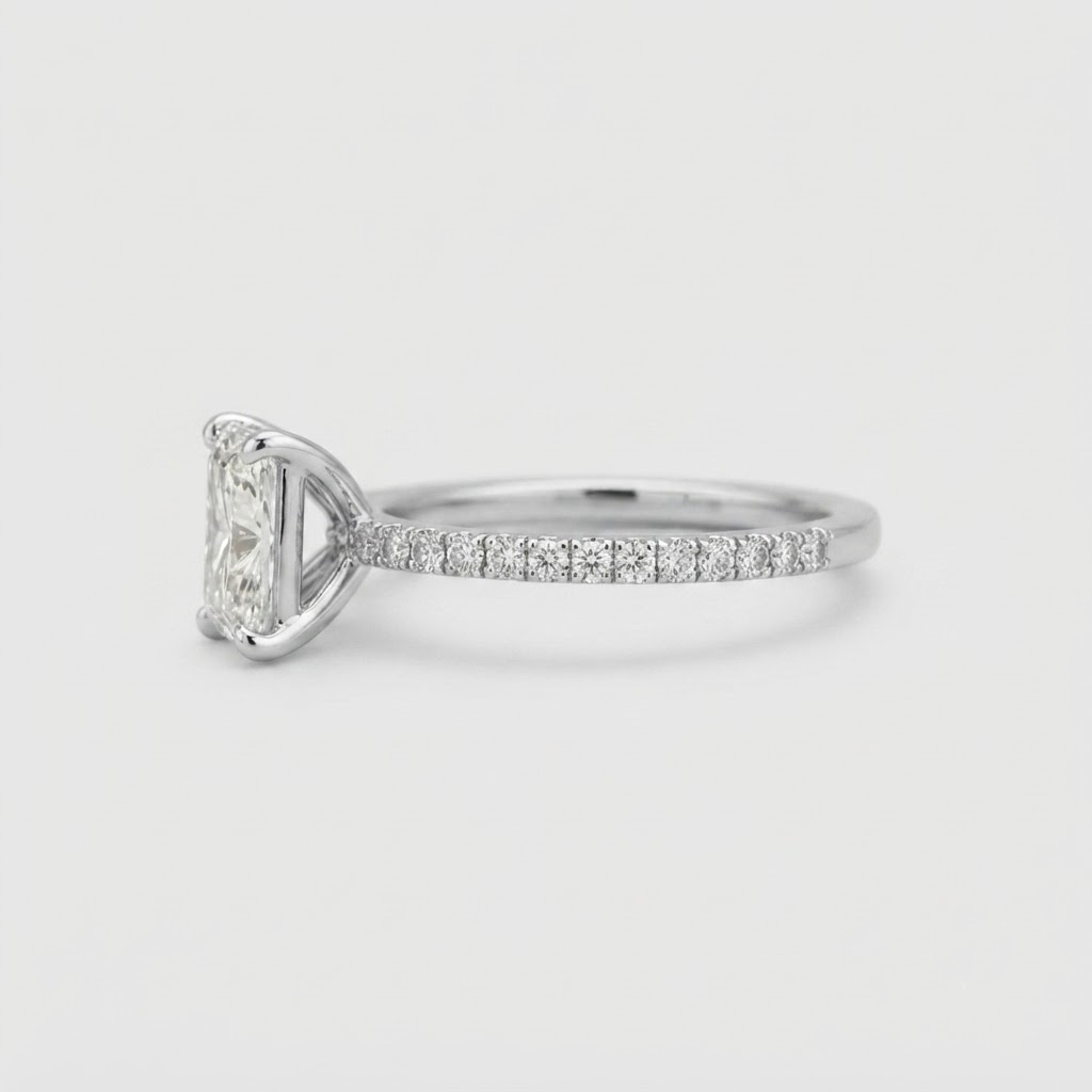 1.00 (VS- EF) Radiant Cut Lab-Grown Diamond Engagement Ring with Pavé Band