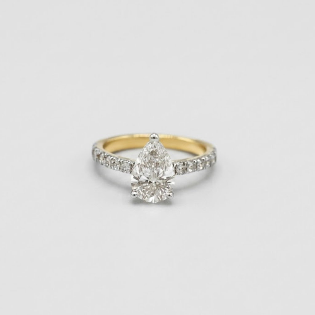 1.00tcw (VS- EF) Pear Shape Lab-Grown Diamond Pave Engagement Ring in Two-Tone Gold