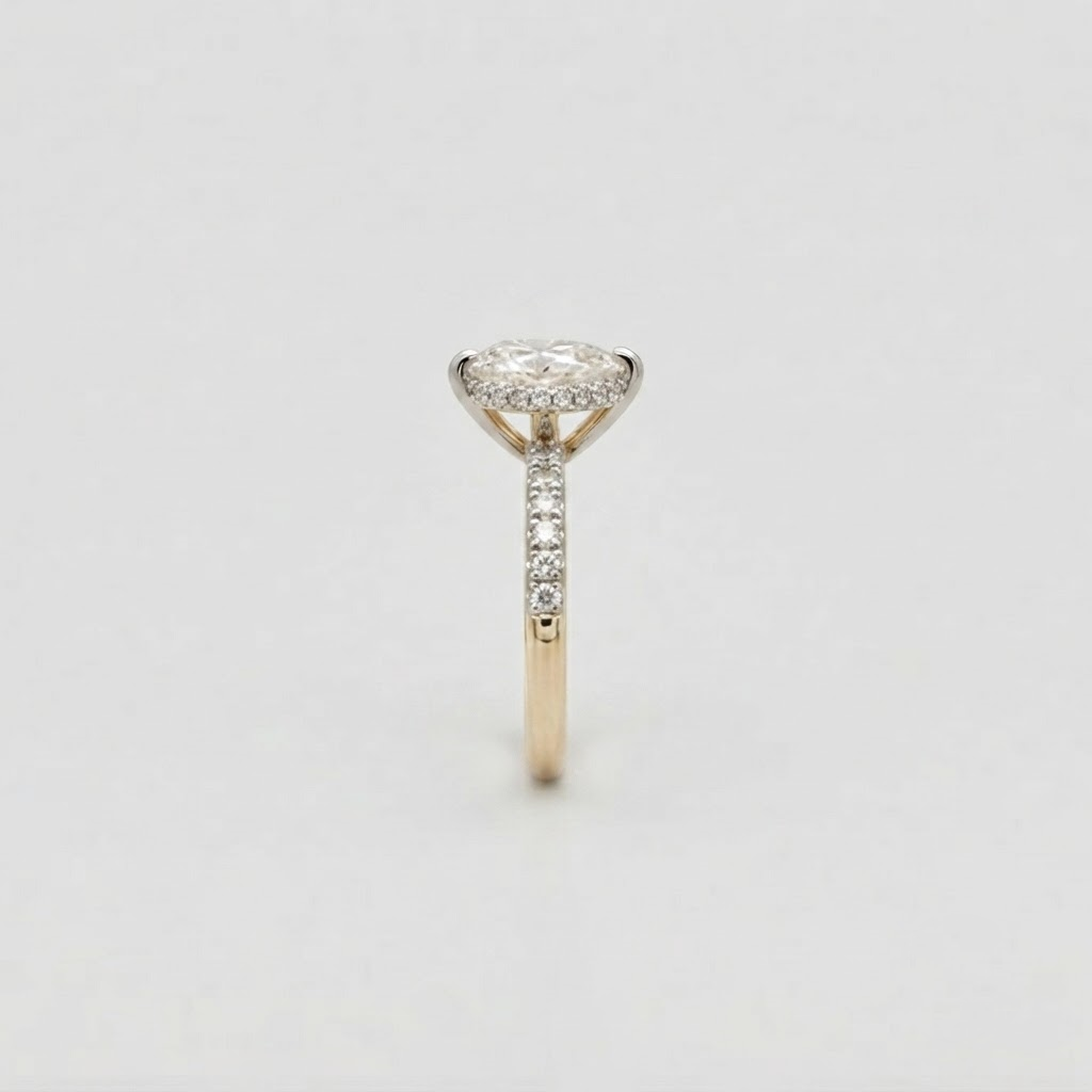 1.00tcw (VS- EF) Pear Shape Lab-Grown Diamond Pave Engagement Ring in Two-Tone Gold