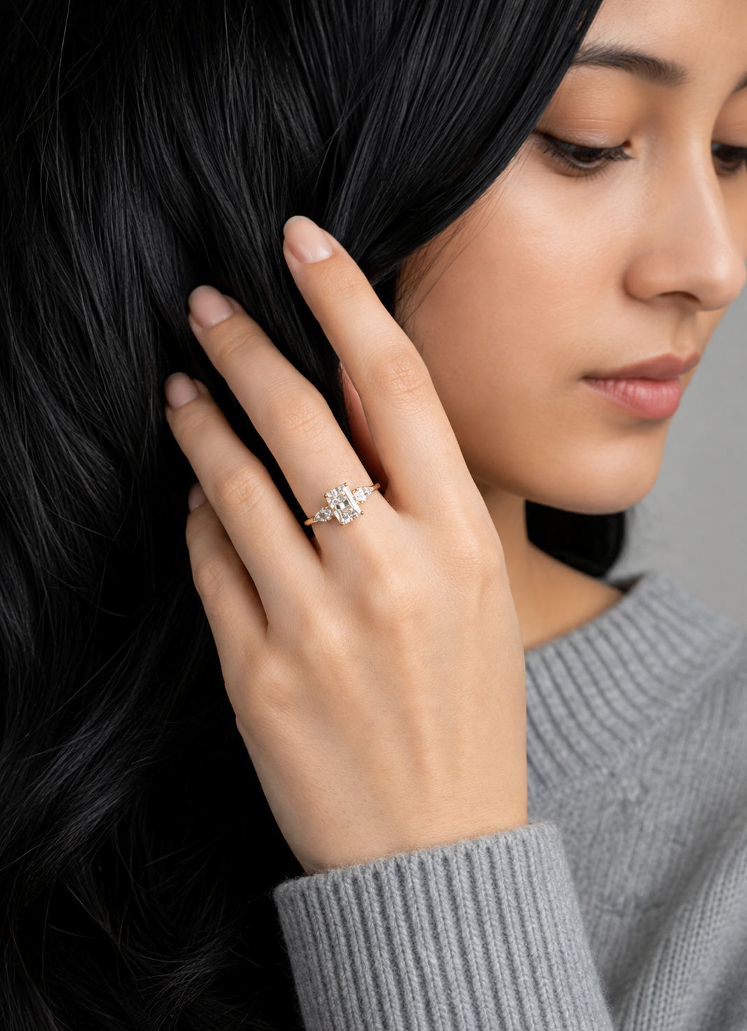 1.00tcw (VS- EF) Lab-Grown Radiant Diamond Three-Stone Engagement Ring in Gold