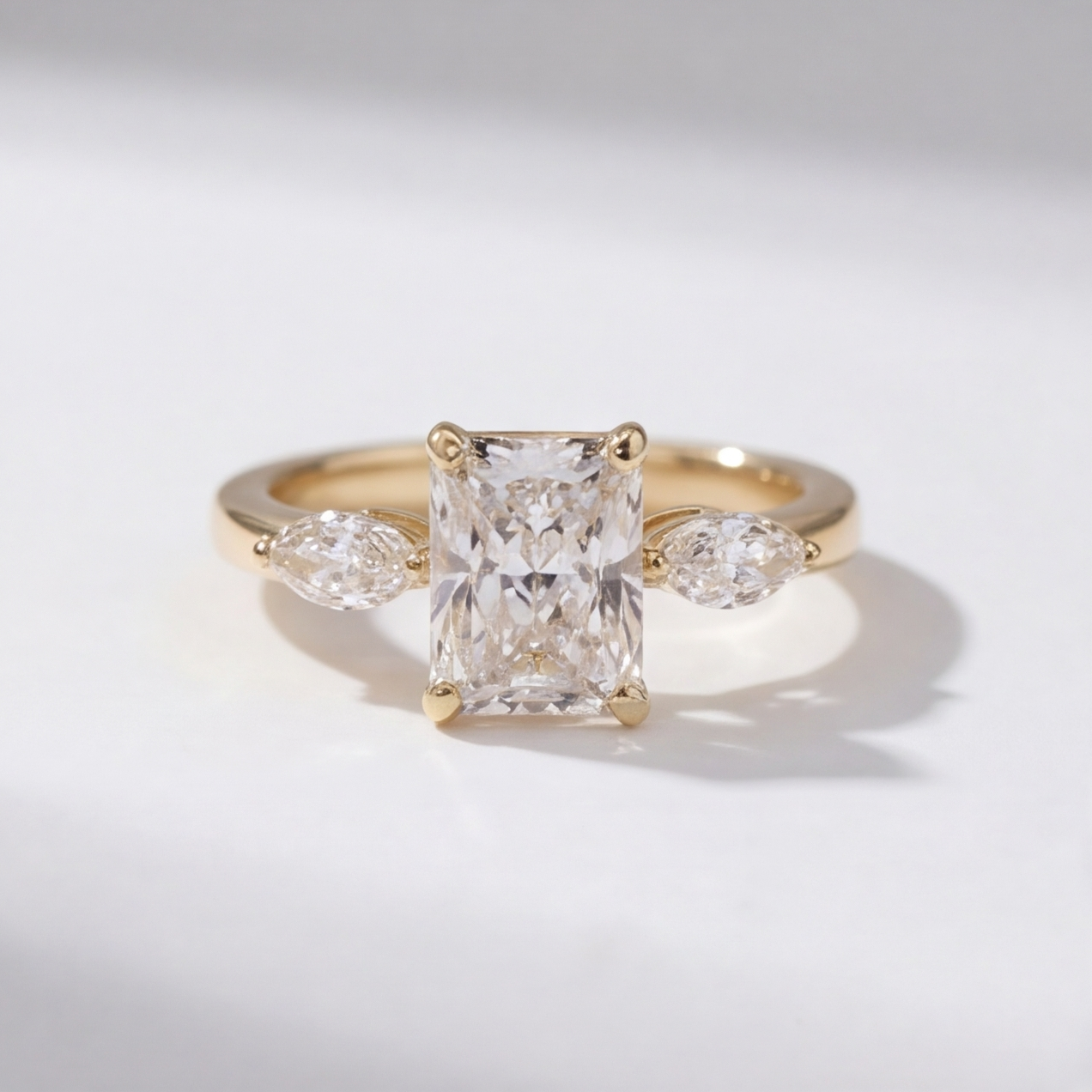 1.00tcw (VS- EF) Lab-Grown Radiant Diamond Three-Stone Engagement Ring in Gold