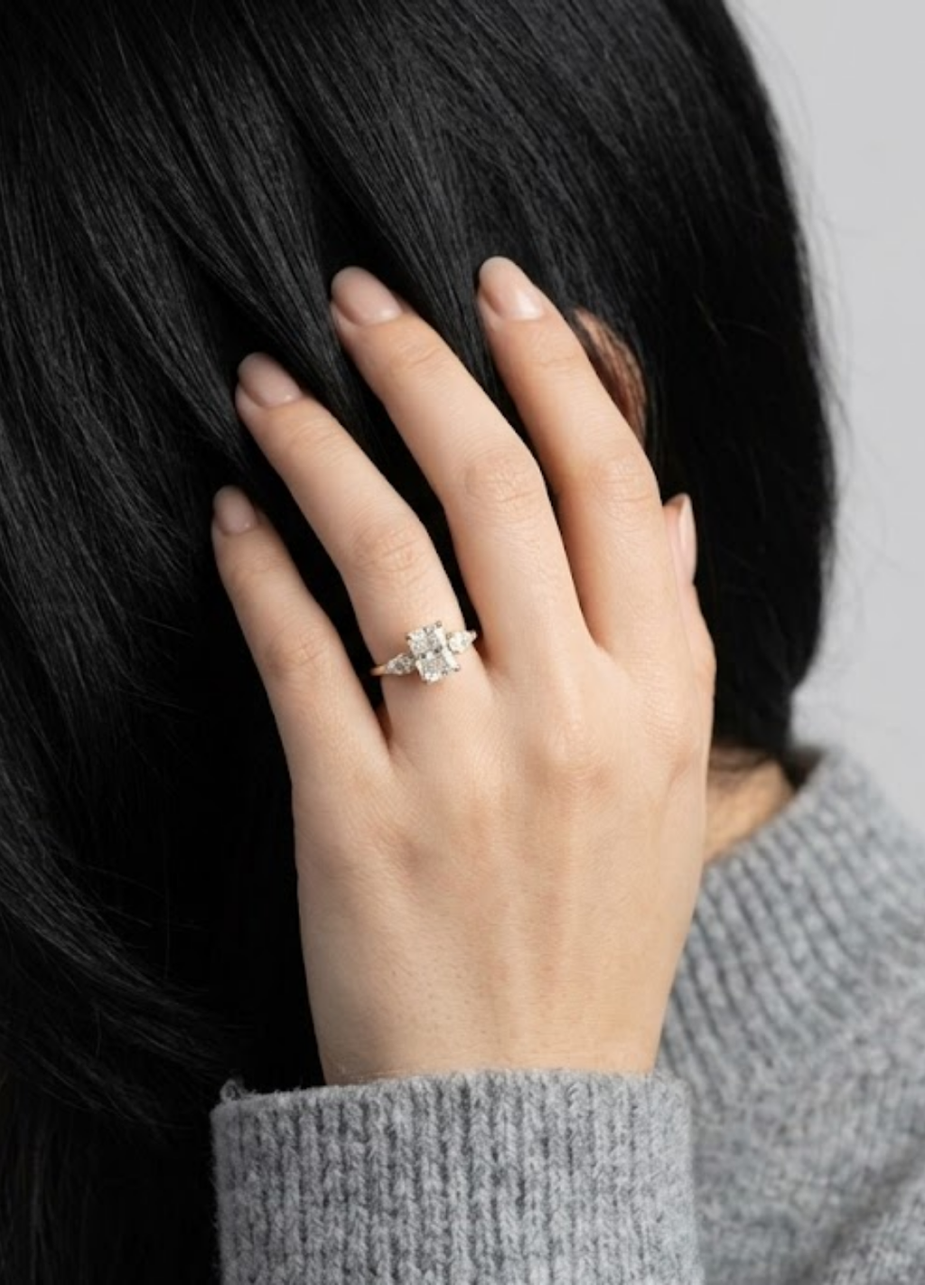 1.00tcw (VS- EF) Lab-Grown Radiant Diamond Three-Stone Engagement Ring in Gold
