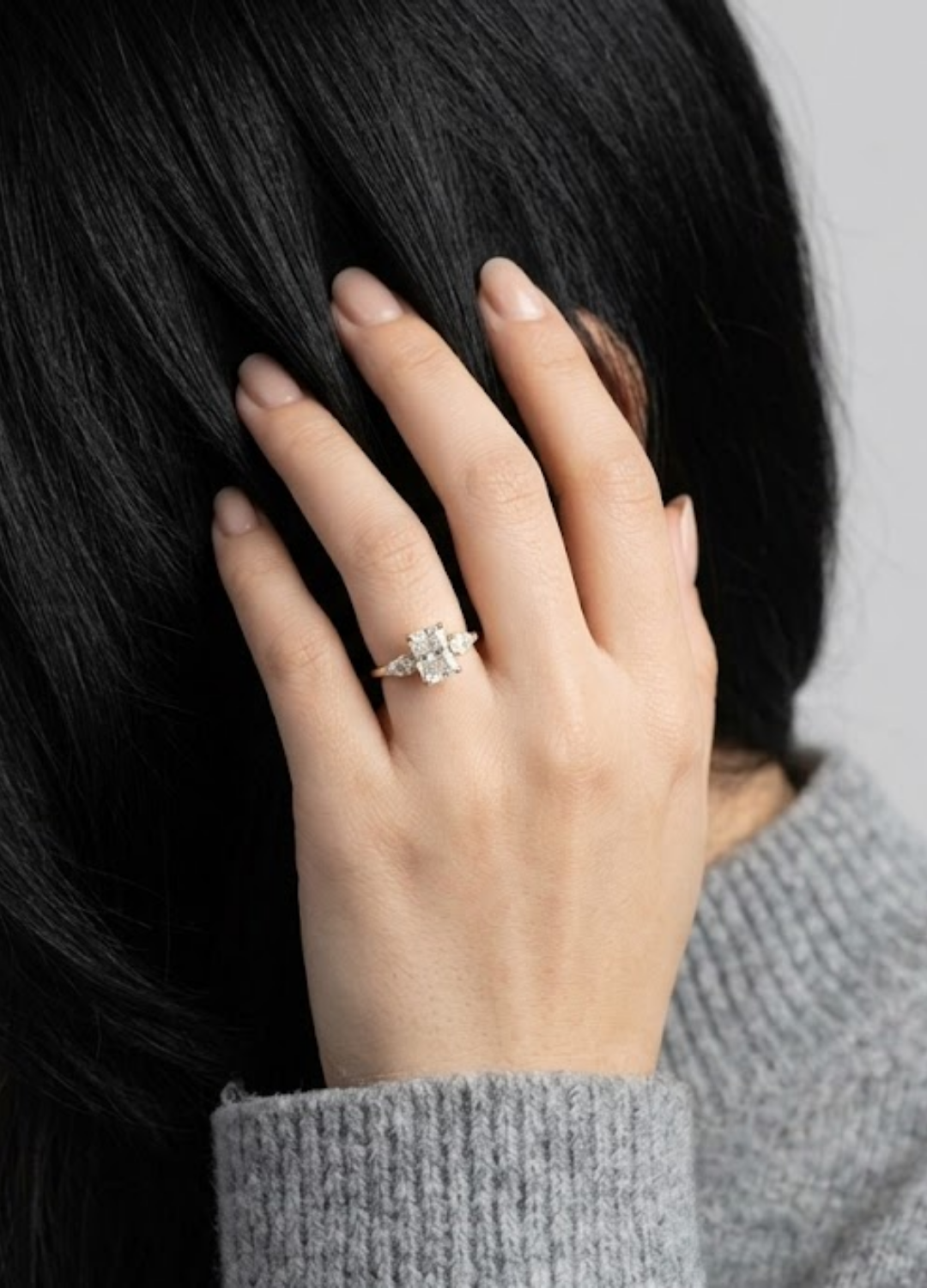 1.00tcw (VS- EF) Lab-Grown Radiant Diamond Three-Stone Engagement Ring in Gold
