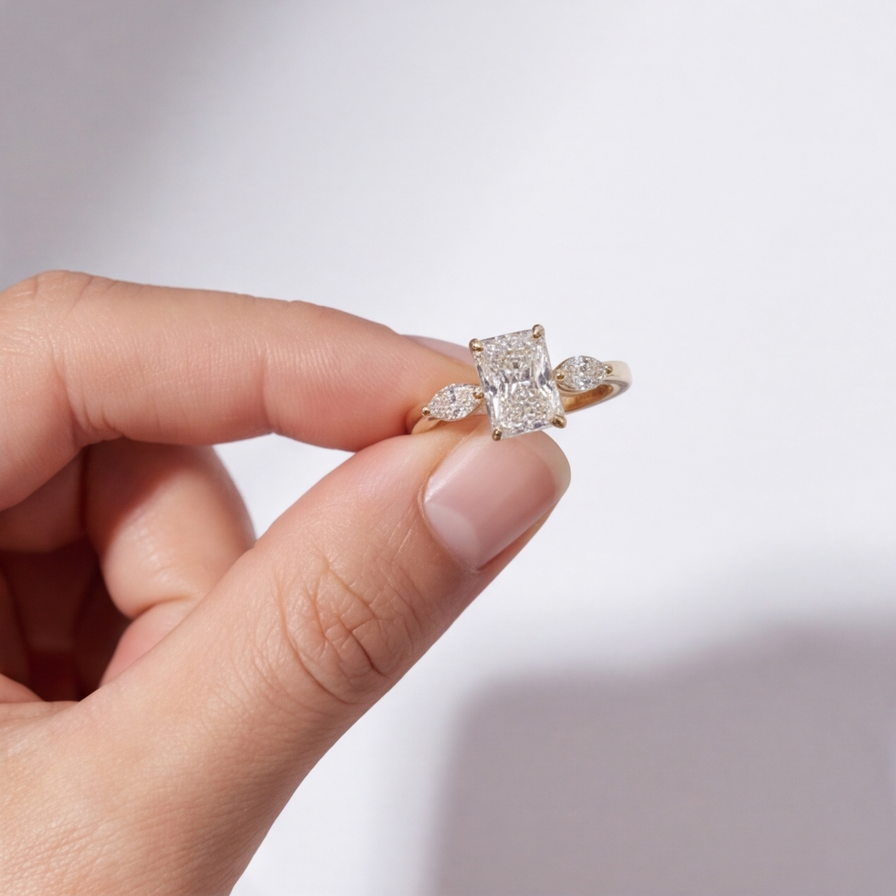 1.00tcw (VS- EF) Lab-Grown Radiant Diamond Three-Stone Engagement Ring in Gold