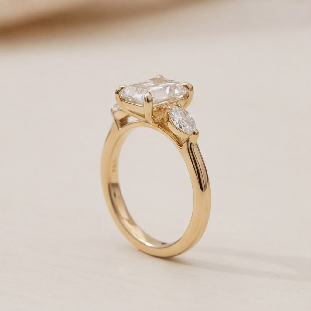 1.00tcw (VS- EF) Lab-Grown Radiant Diamond Three-Stone Engagement Ring in Gold