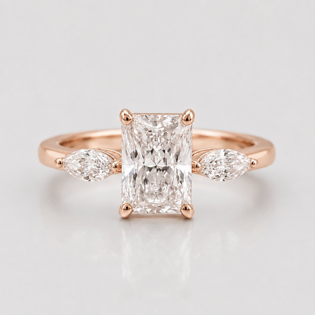 1.00tcw (VS- EF) Lab-Grown Radiant Diamond Three-Stone Engagement Ring in Gold