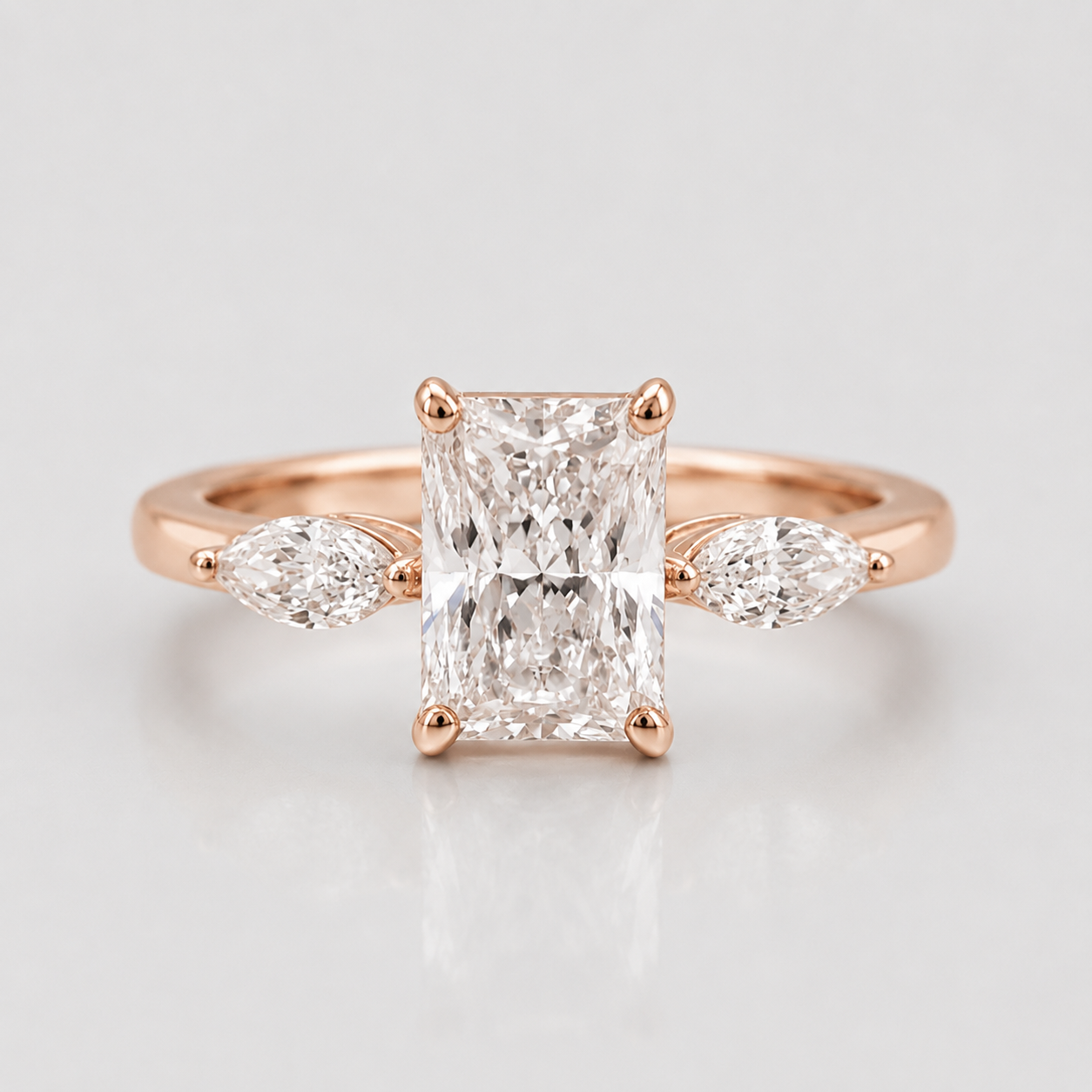 1.00tcw (VS- EF) Lab-Grown Radiant Diamond Three-Stone Engagement Ring in Gold
